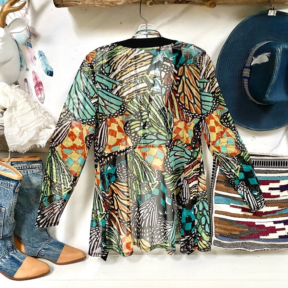 Butterfly cardigan boho semi sheer gem w resort vacay cruise vibe - Picture 10 of 16